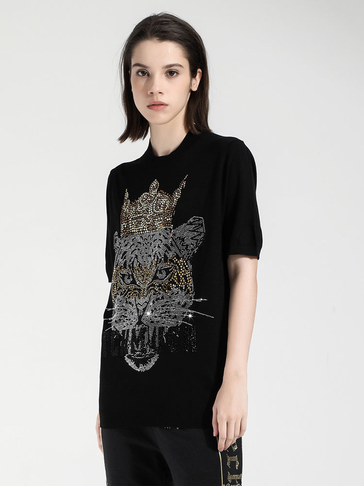 TCH Unisex Cheetah Rhinestone Shiny T-Shirt