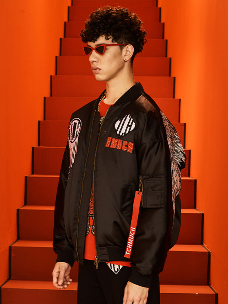 TCH Men's Rhinestone Angel Wings Zip Up Jacket