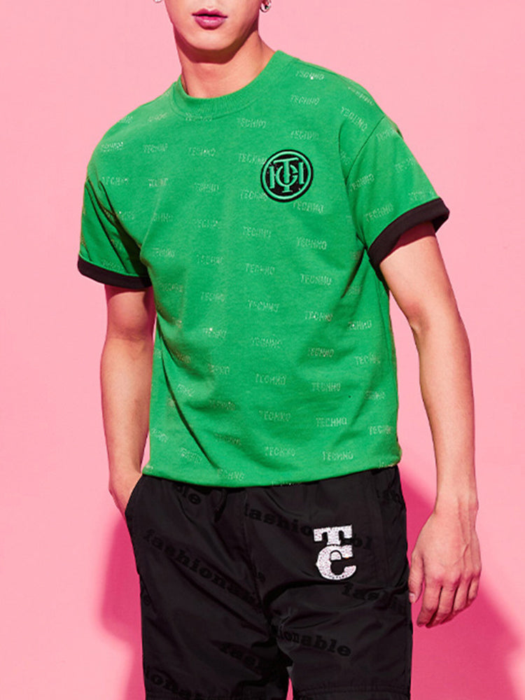 TCH Logo Print Rhinestone Letter T-Shirt