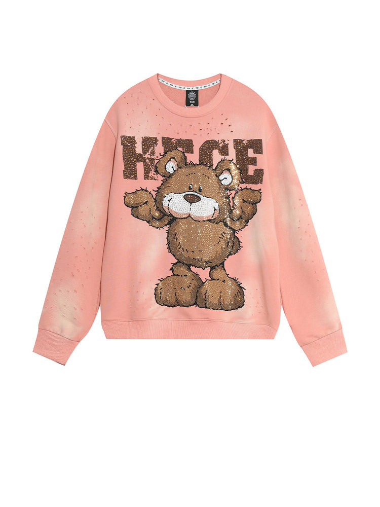 TCH Rhinestone Bear Patch Pink Sweatshirt