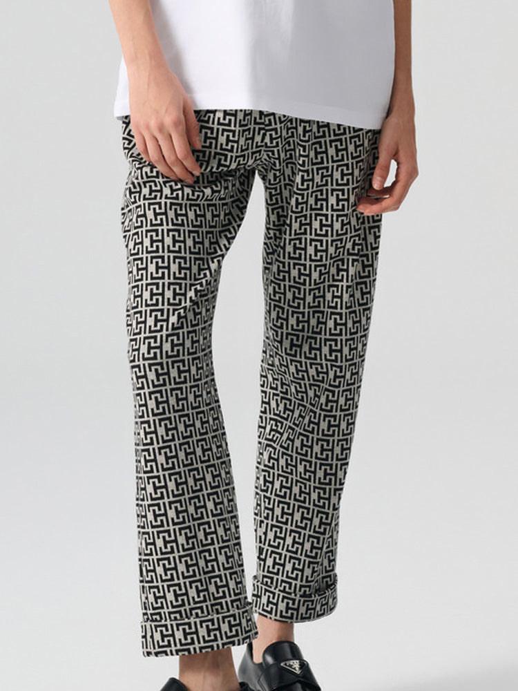 TCH Rhinestone Logo Wide Jersey Monogram Pants
