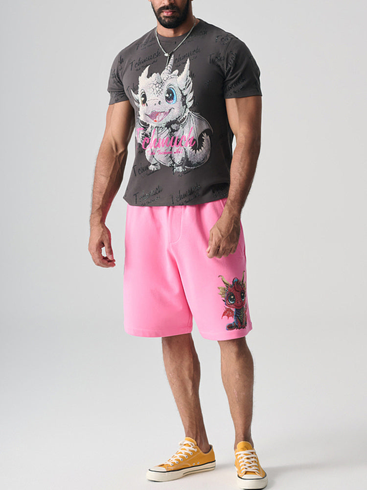 TCH Cartoon Dragon Rhinestone Jogging Shorts
