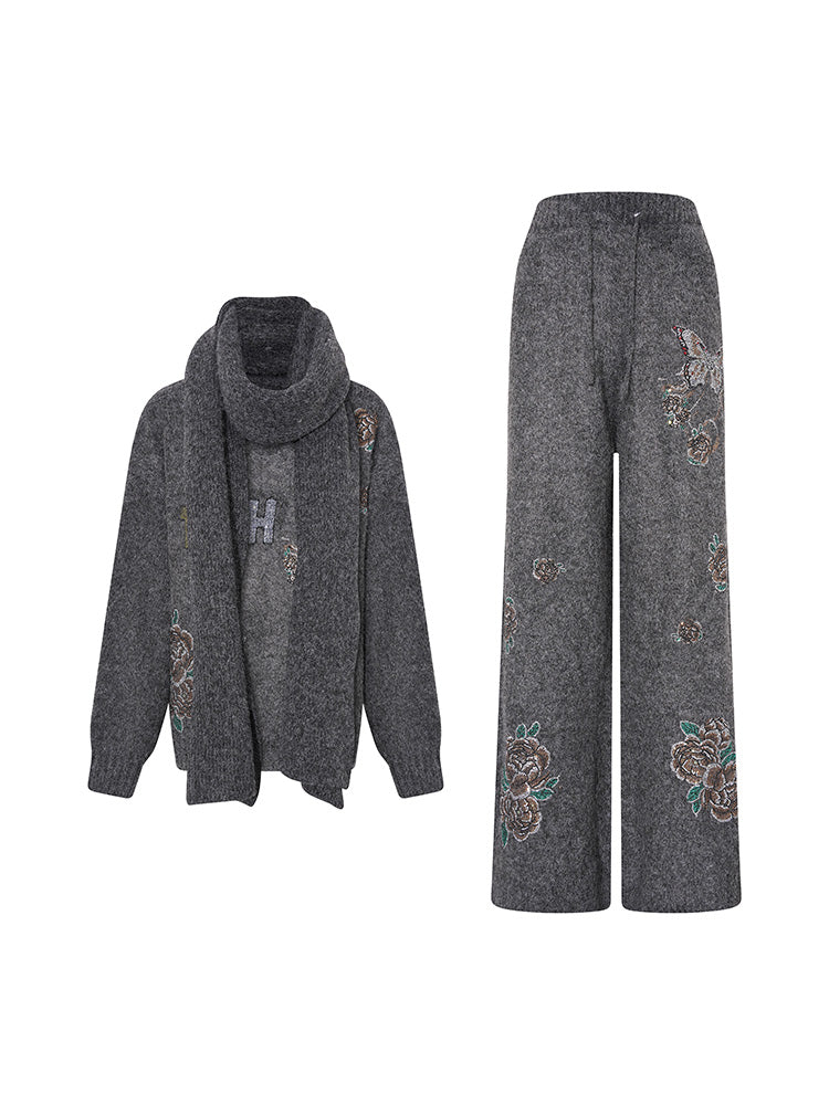 TCH Crystal Floral Embellished Knit Scarf Set