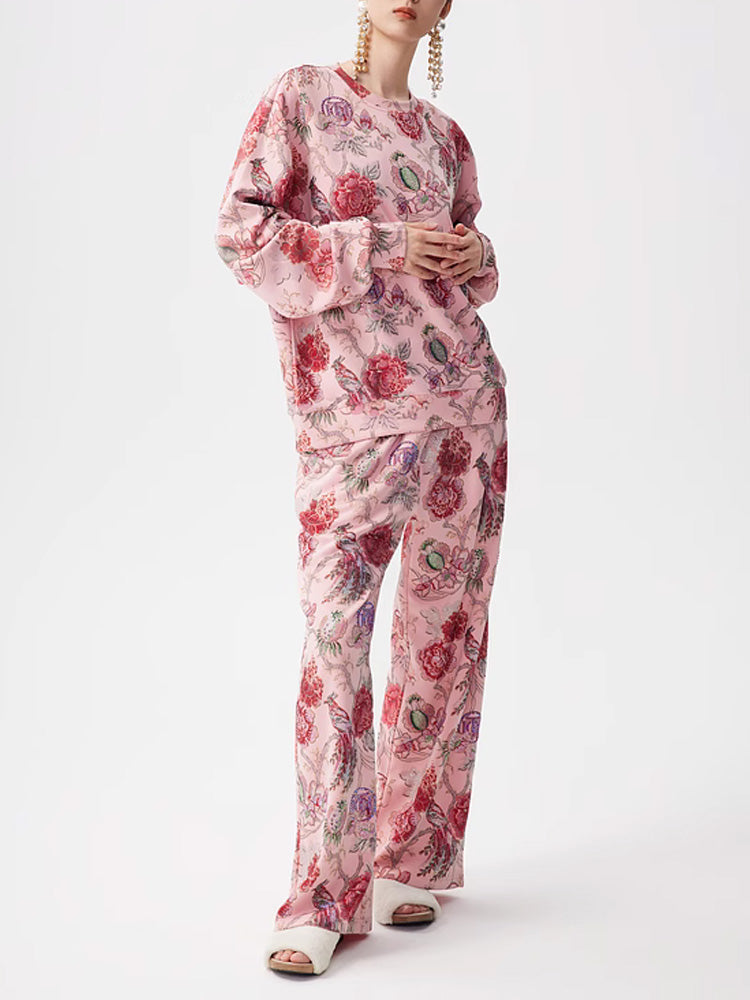 TCH 2 Piece Floral Print Sparkly Top and Long Pants