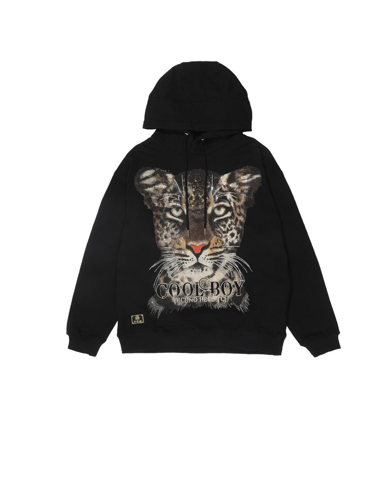 TCH Cheetah Graphic Rhinestone Black Hoodie
