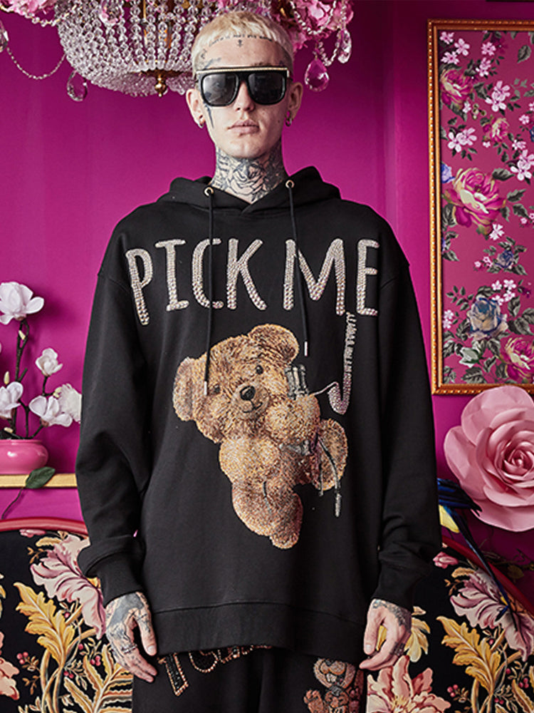TCH Pick Me Rhinestone Oversized Black Hoodie
