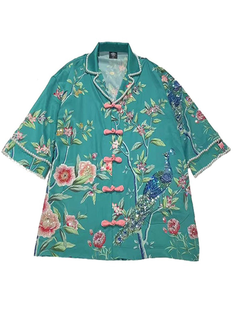 TCH  Flowers Embroidery Rhinestone Luxury Satin Tops