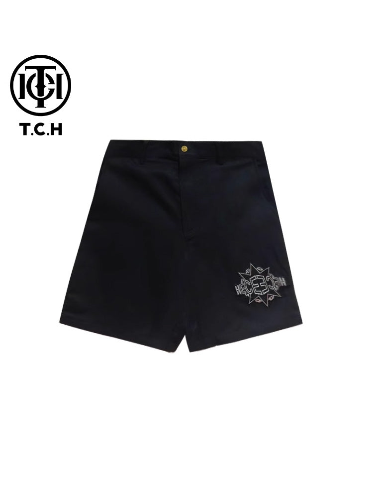 TCH Rhinestone Graphic Print Black Shorts