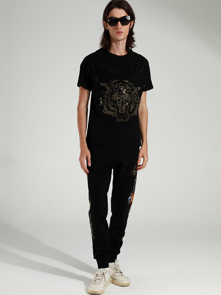 TCH Gold Rhinestone Graphic Print T-shirt