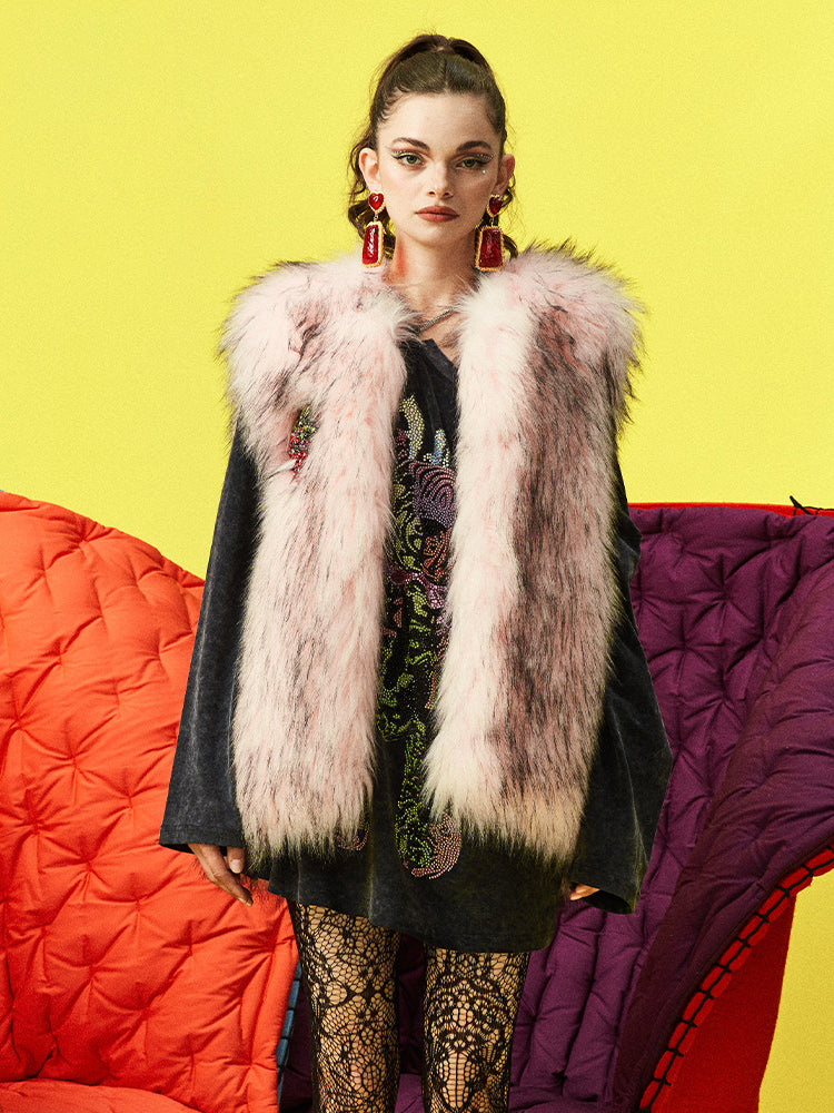 TCH Rhinestone Pink Fox Fur Vest