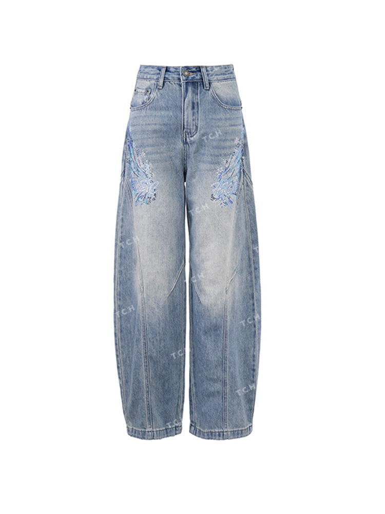 TCH Presale Wings Graphic Rhinestone  Workwear Jeans
