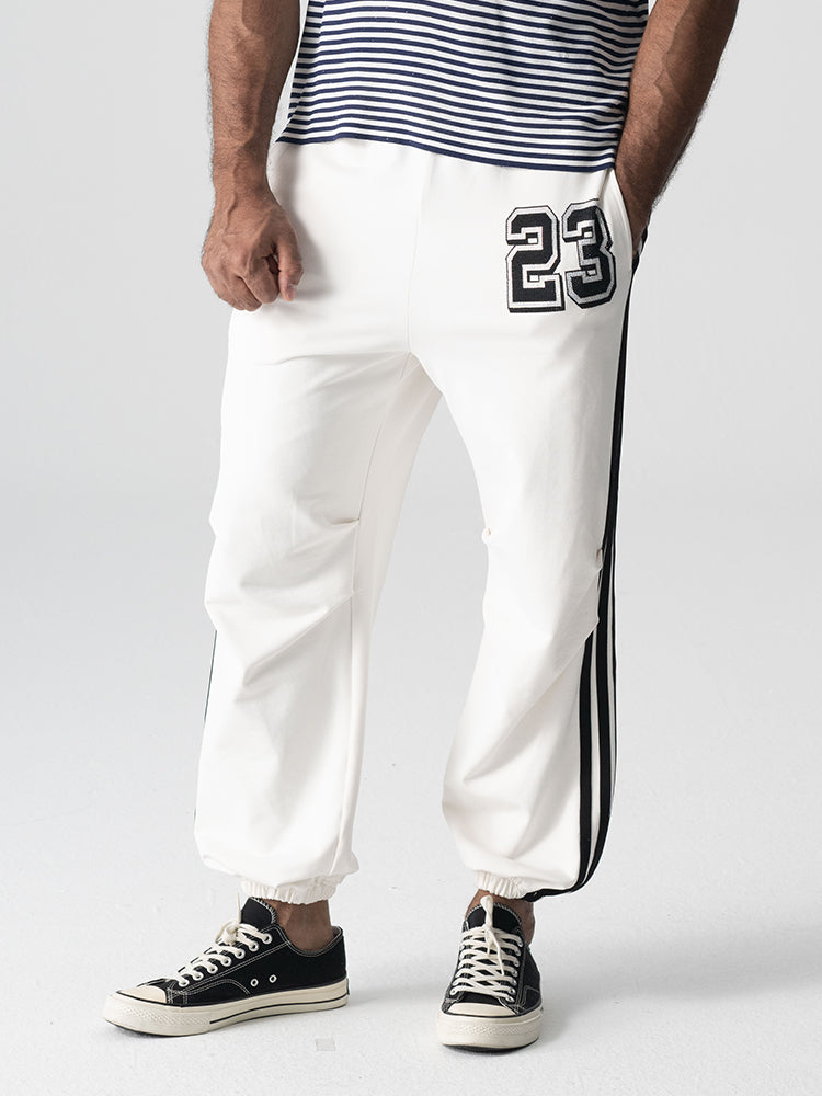 TCH Men's hand-stitched rhinestones White Sweatpants