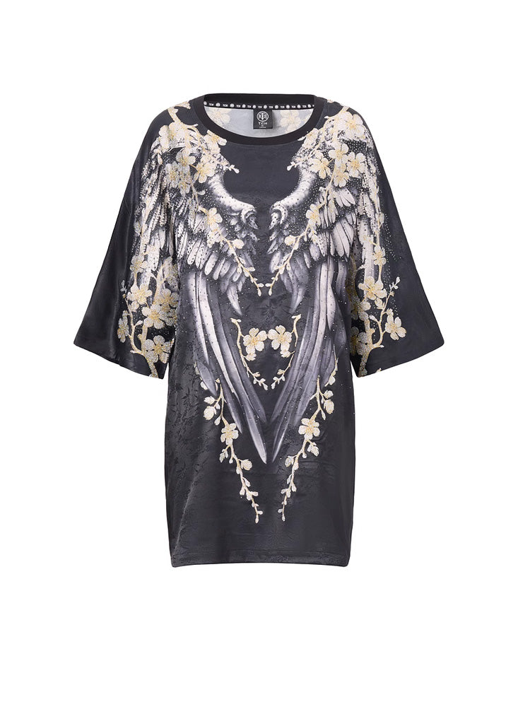 TCH Floral Rhinestone Wings Oversized Dress