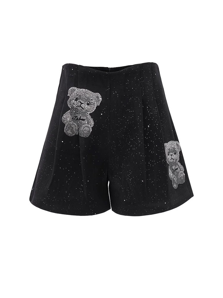 TCH Teddy Bear Rhinestone Graphic Mini Shorts