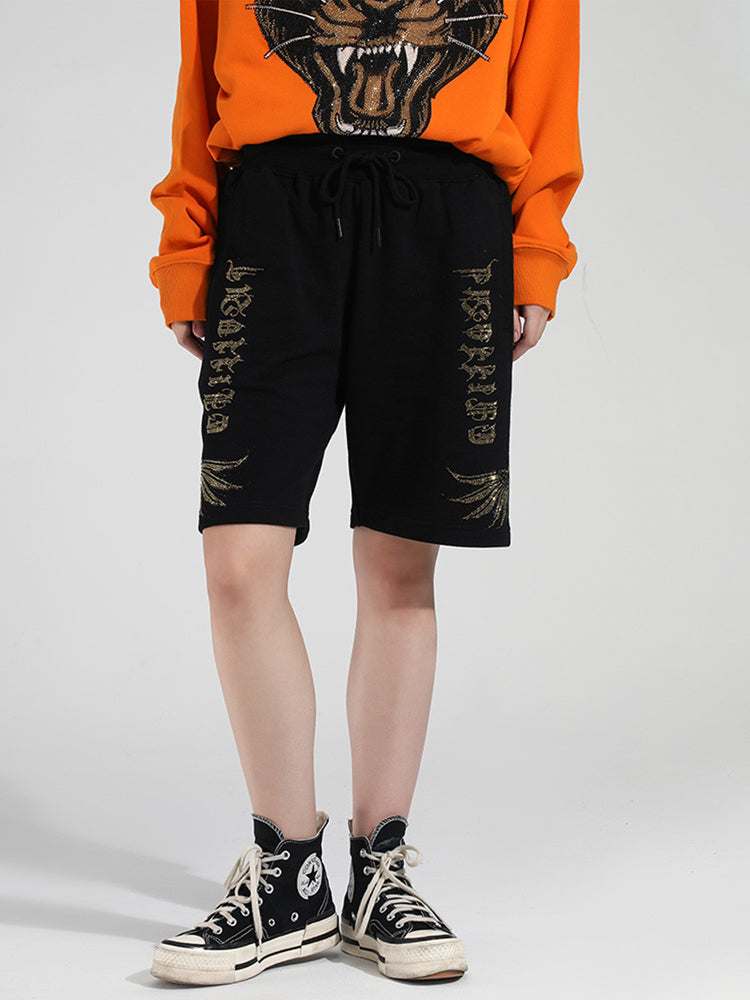 TCH Rhinestone Letter Print Jogging Shorts