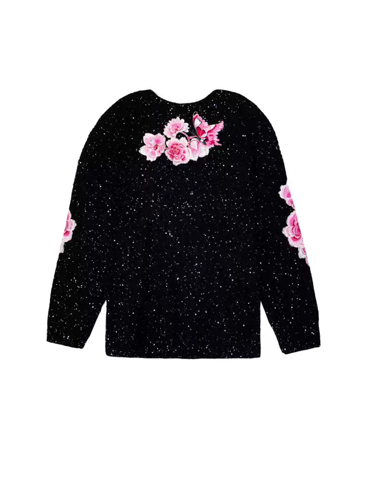 TCH Sequins-Embellished Flower Teddy Bear Sweatshirt
