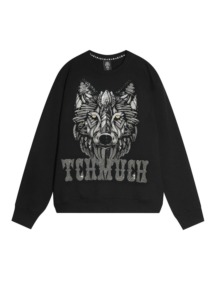 TCH Rhinestones Casual Wolf Letter Unisex Sweatshirt