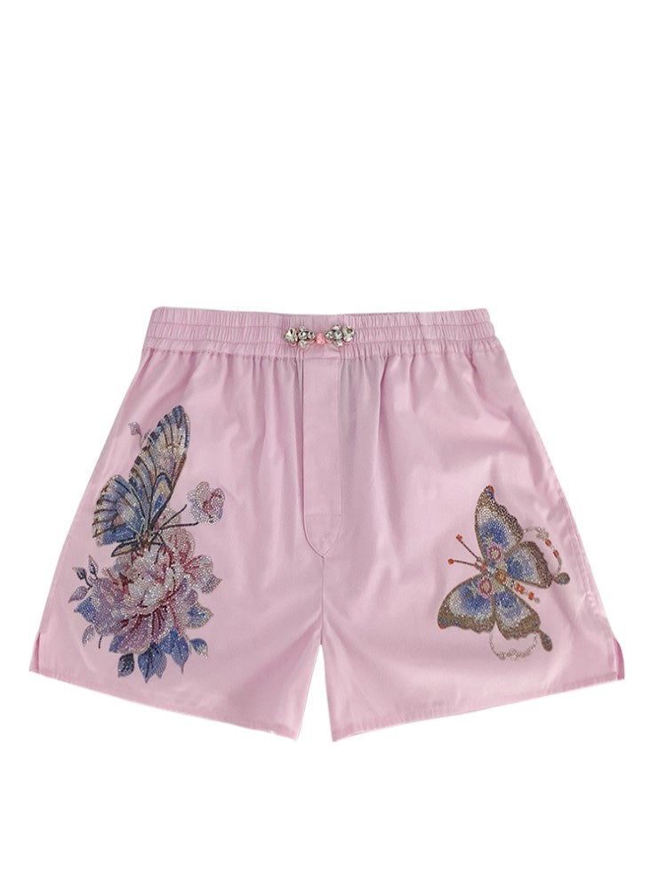TCH Butterfly Flower Rhinestone Pink Shorts