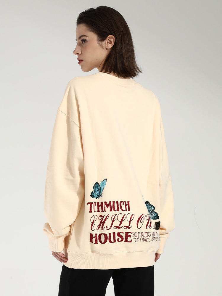 TCH Women's Rhinestone Crown Butterfly Oversized Sweatshirt