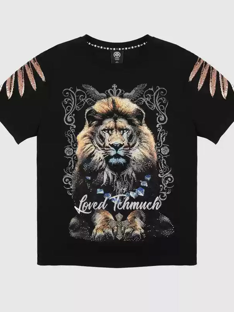 TCH  Rhinestone Lion Fashion Tee with Wings