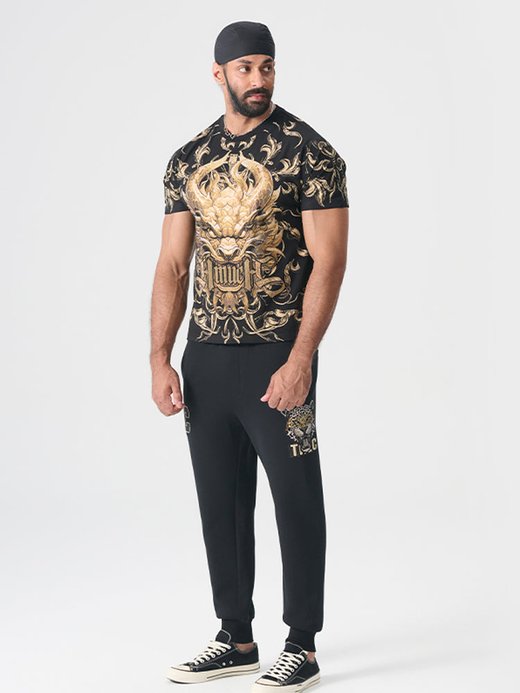 TCH Luxury Gold Rhinestone Dragon Graphic Top