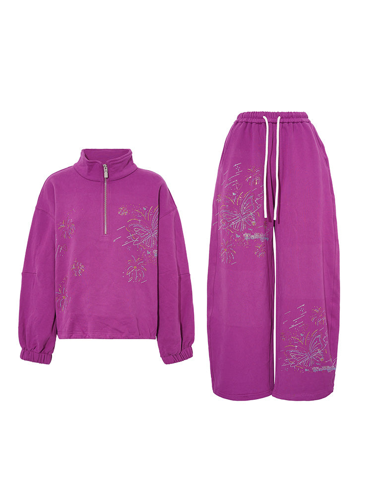 TCH Rhinestone Firework Half-Zip Lounge Set