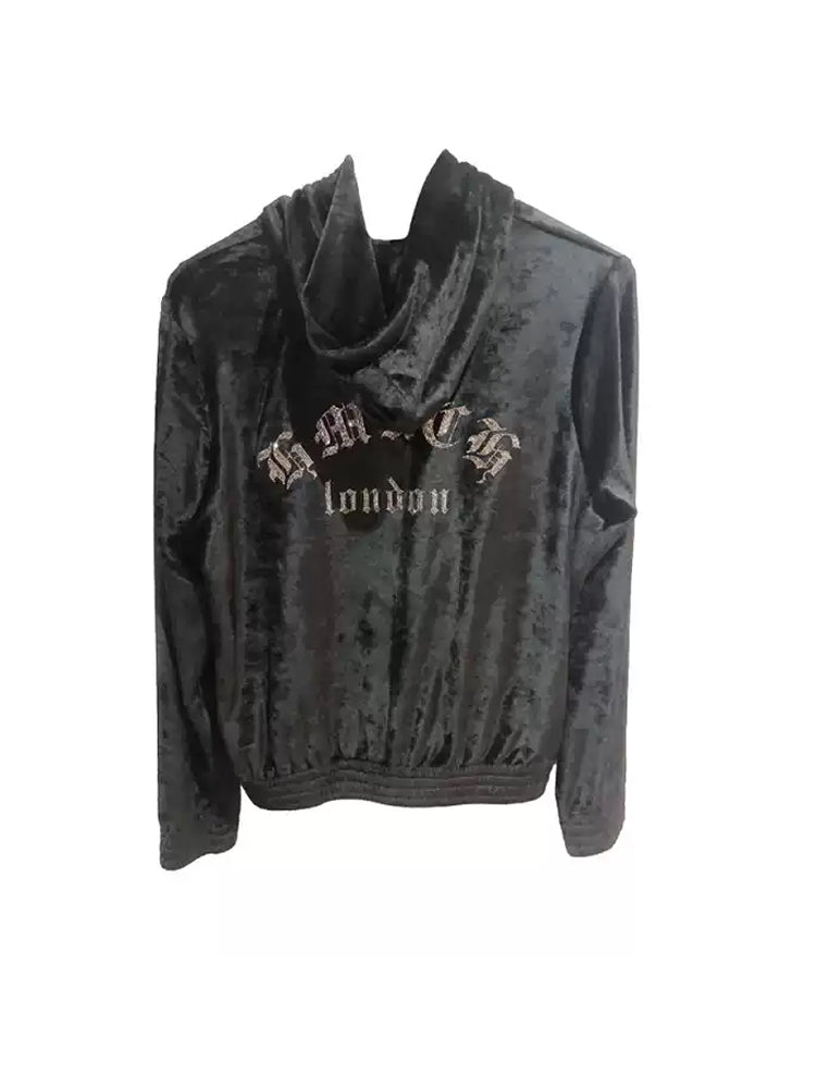 TCH Logo Rhinestone Velvet Hoodie Jacket