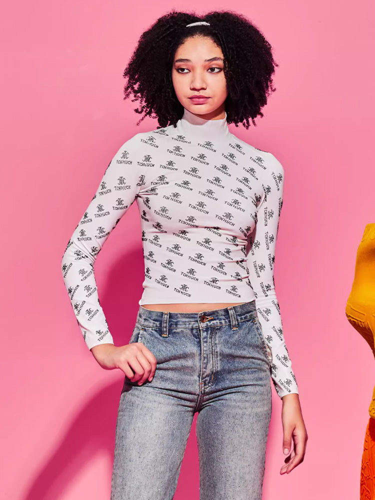 TCH Allover Logo Rhinestone High Neck Top