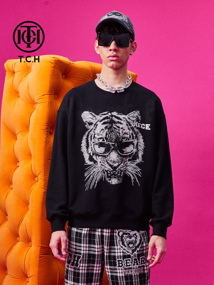 TCH Men's Rhinestone Tiger Cotton Sweatshirt