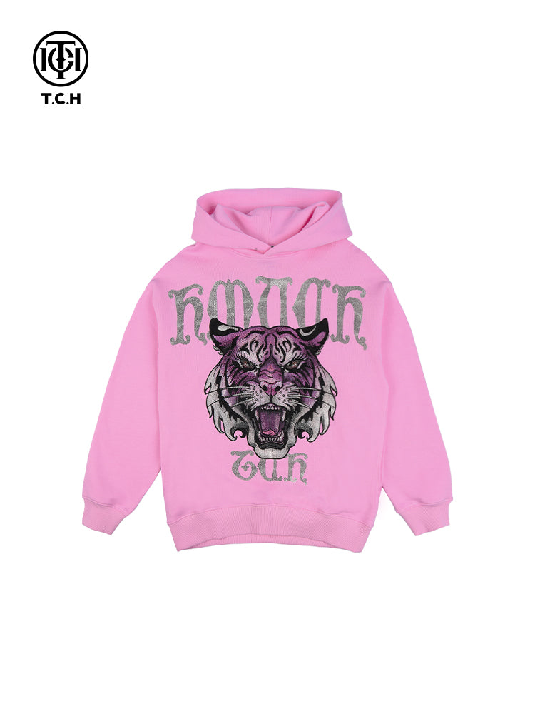 TCH Tiger Rhinestone Long Sleeve Pink Hoodie