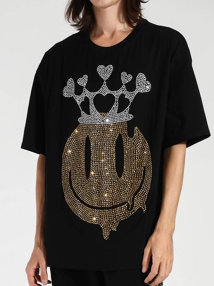 TCH Mens Smile Crown Rhinestone Short Sleeve T-Shirt
