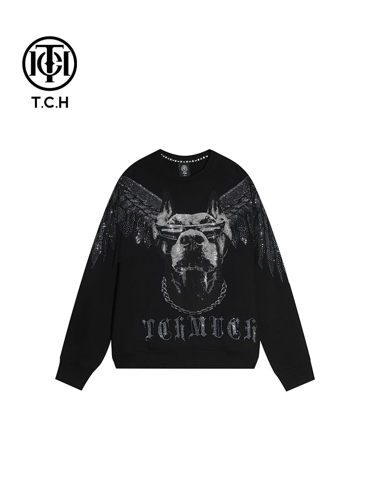 TCH Couple's Black Rhinestone Round Neck Sweatshirt