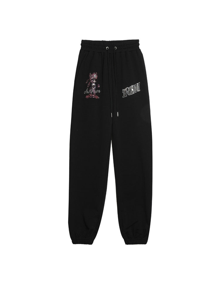 TCH Men's Rhinestone Bear Graphics Tapered Pants