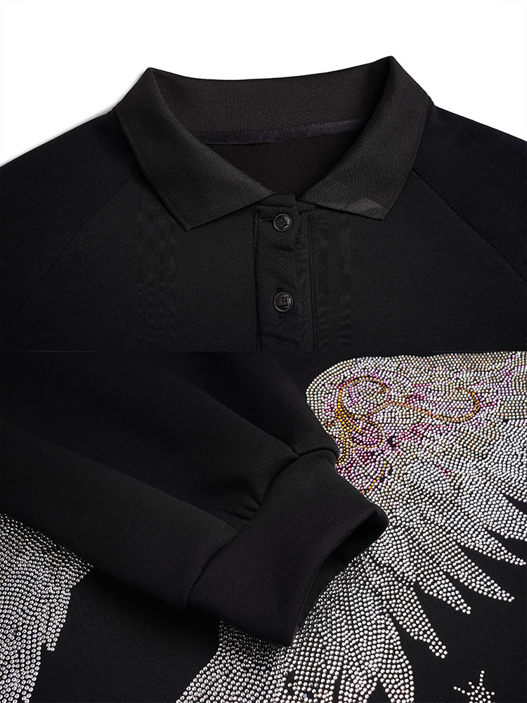 TCH Rhinestone Angel Wings Polo Sweatshirt Dress