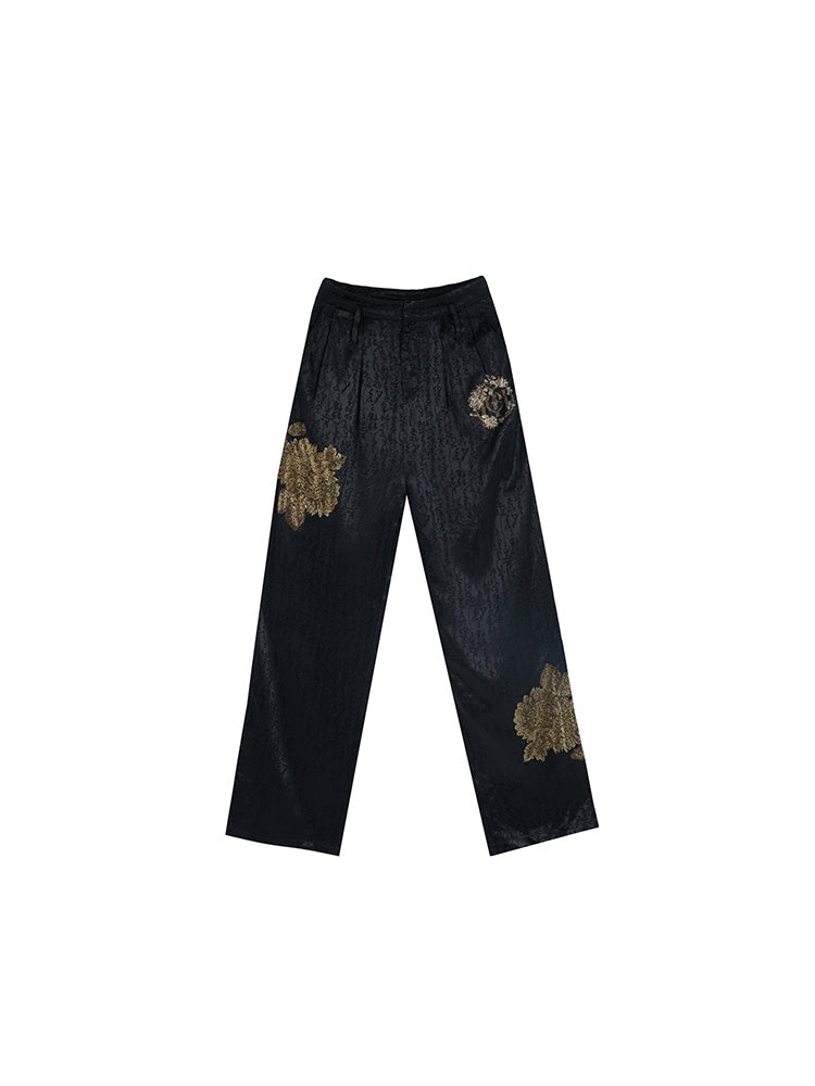 TCH Jacquard Rhinestore Graphic Wide Leg Pants