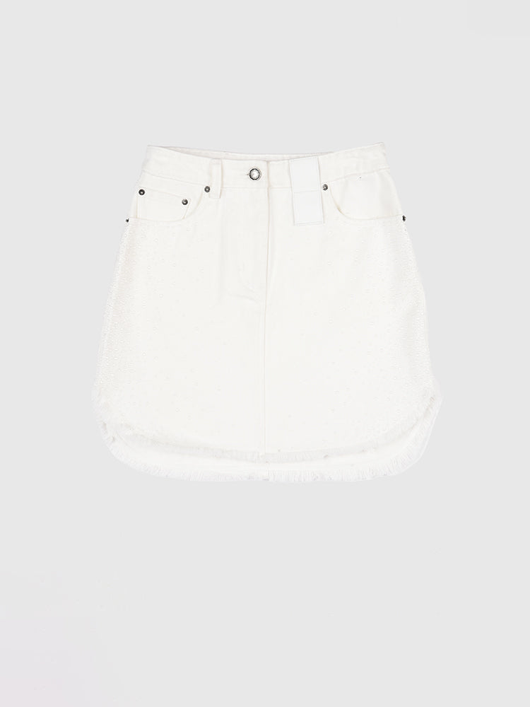 TCH Rhinestone Trendy Ripped Denim Skirt
