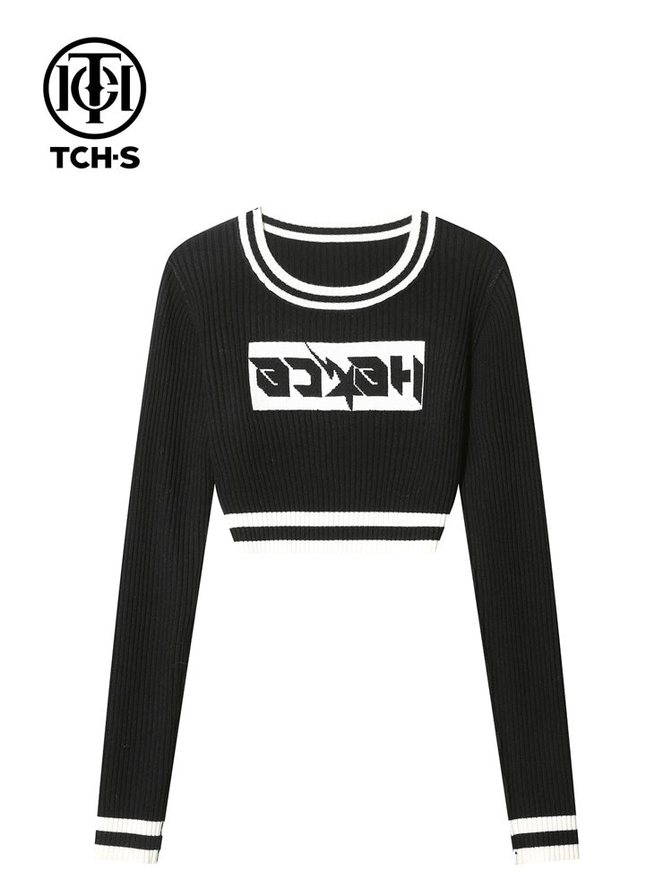 TCH Round Neck Letter Ribbed Crop Top
