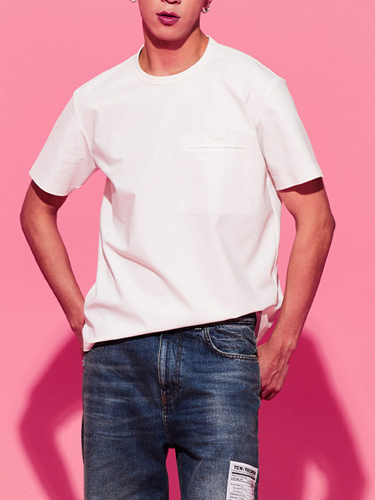 TCH Logo Print Rhinestone Solid T-Shirt with White