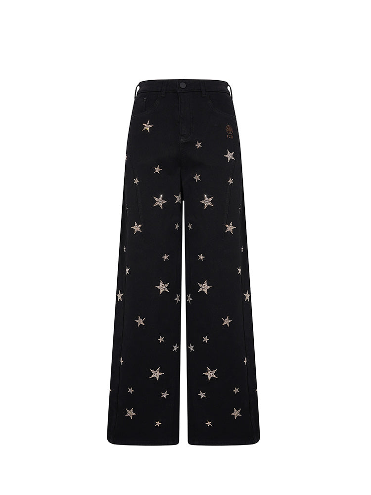 TCH Starry Rhinestone High Waist Denim Pants