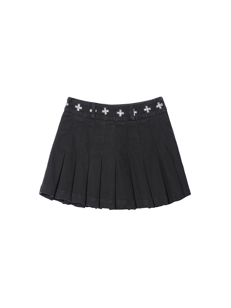 TCH Rhinestone High Waist Pleated Mini Skirt