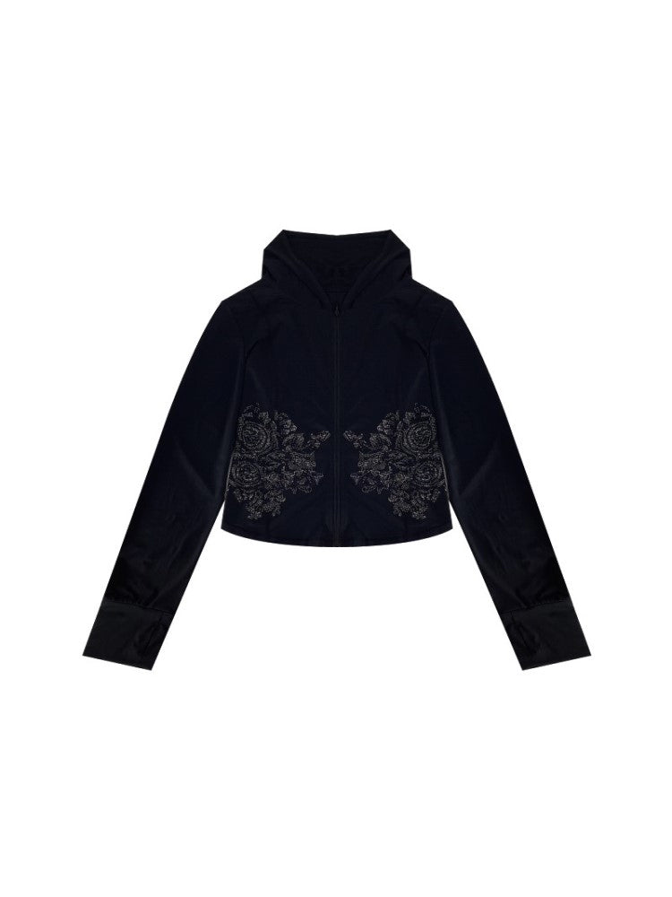 TCH Flower Crystal-Embellished Black Sun Shirt
