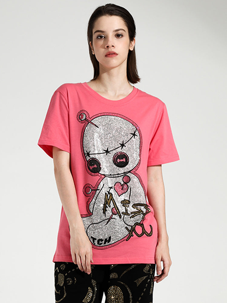 TCH Unisex Cartoon Alien Casual Sparkle T-shirt