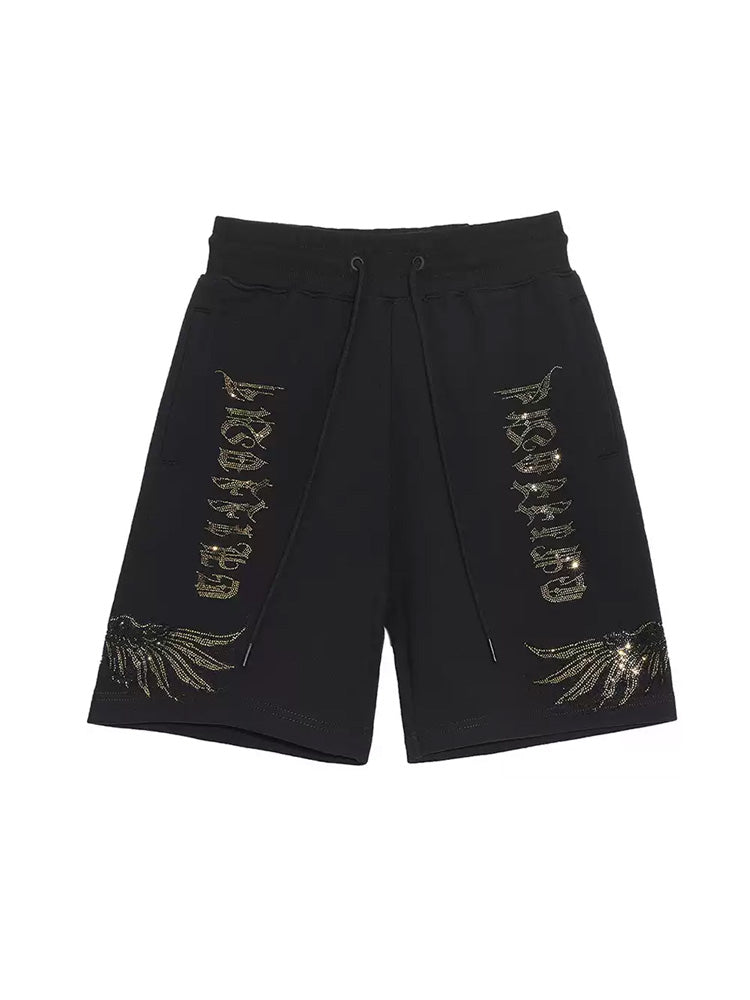 TCH Rhinestone Letter and Wings Jogging Shorts