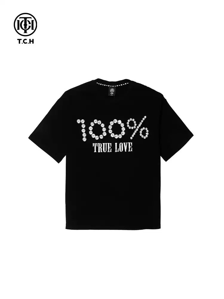 TCH 100% Letter Print Rhinestone Bling T-shirt