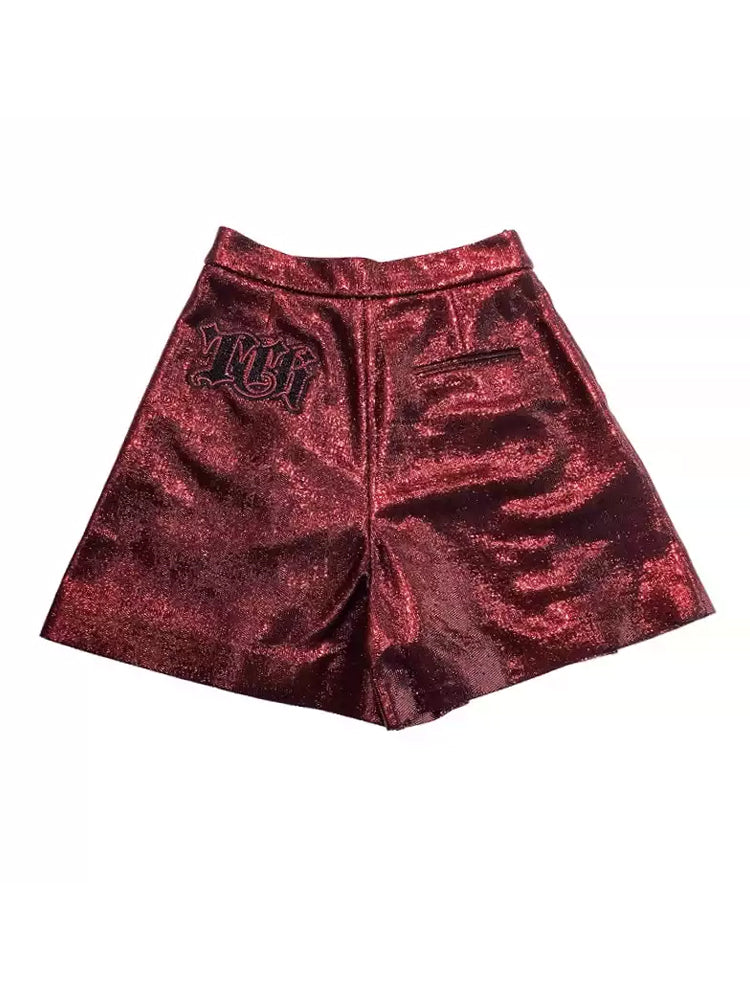 TCH Sequin Embellished Sparkle Shorts with Letter