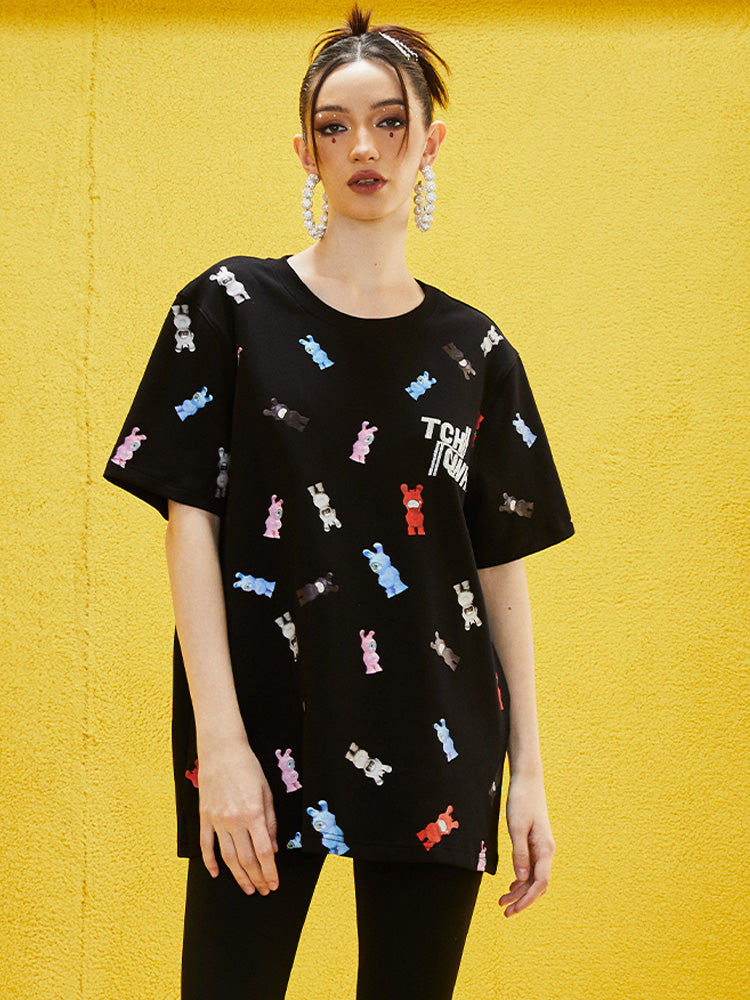 TCH Cartoon Rhinestone Colorful Allover T-shirt