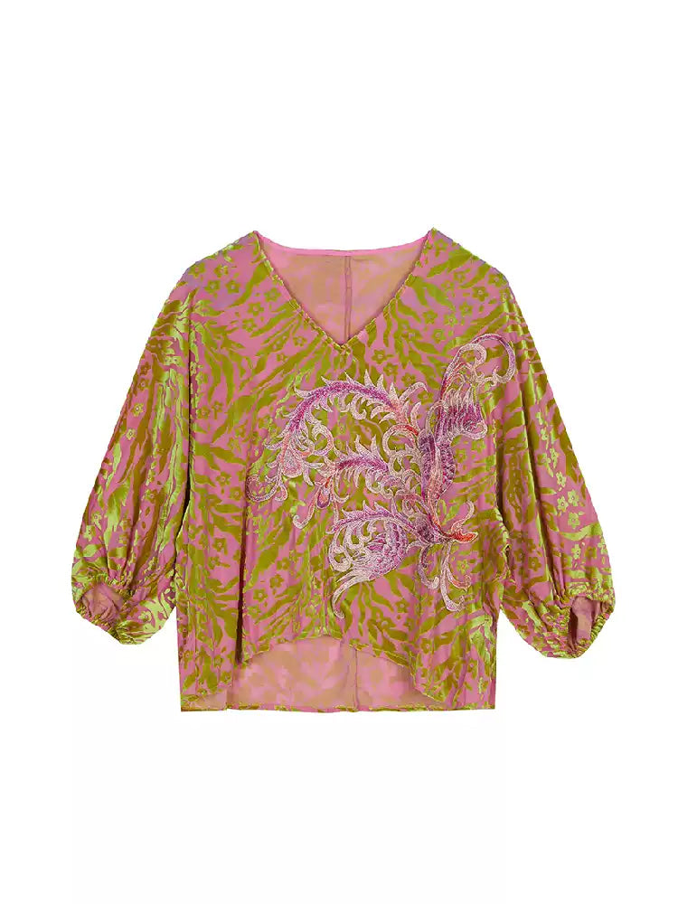 TCH Rhinestone Splash Paisley Floral Print Top