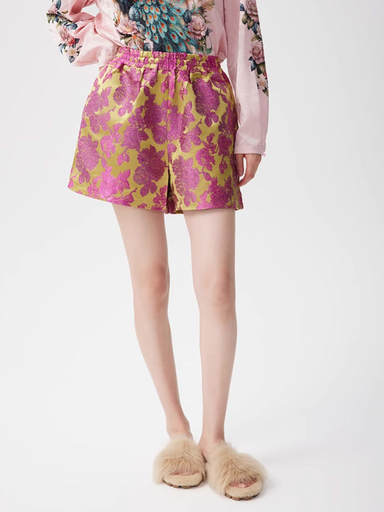 TCH Sparkle Floral Print Rhinestone Shorts