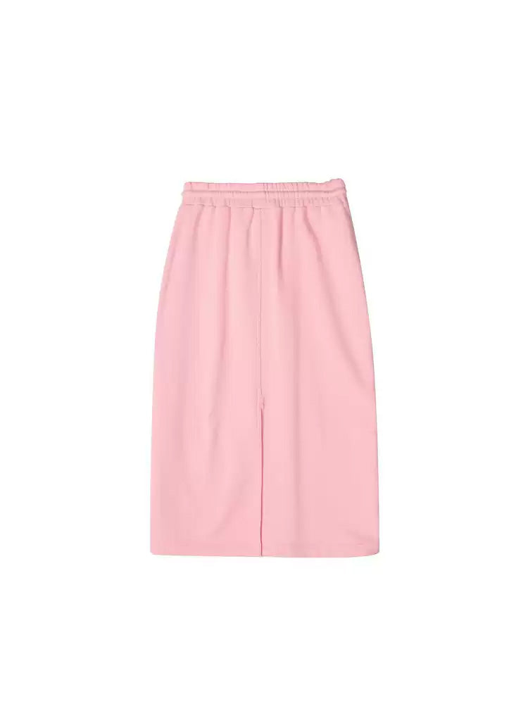 TCH Pink Drawstring Split Tweed Pencil Midi Skirt