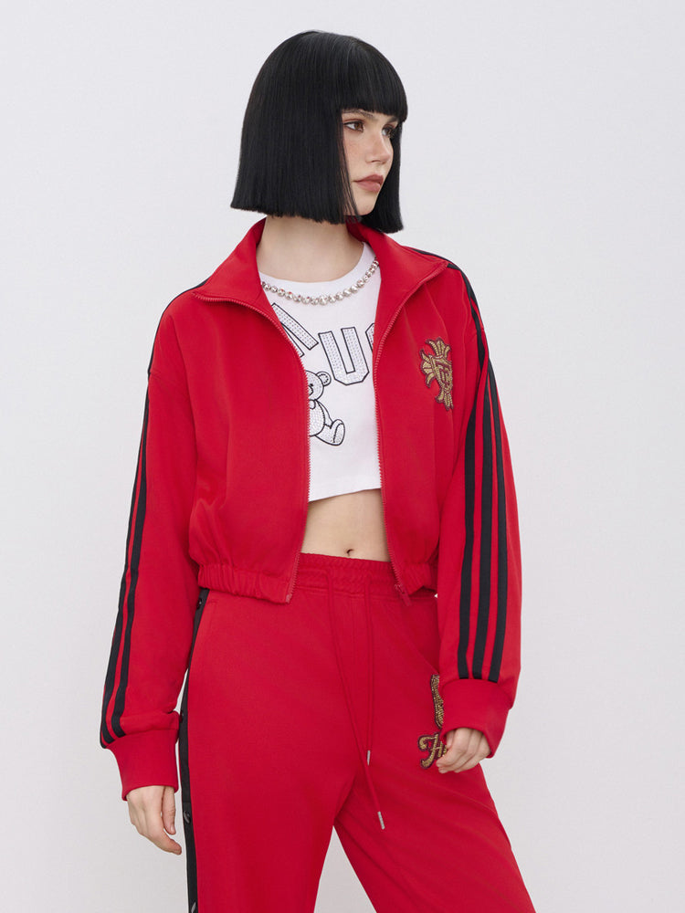 TCH Rhinestone Stripes Crop Jacket with Angel Wings